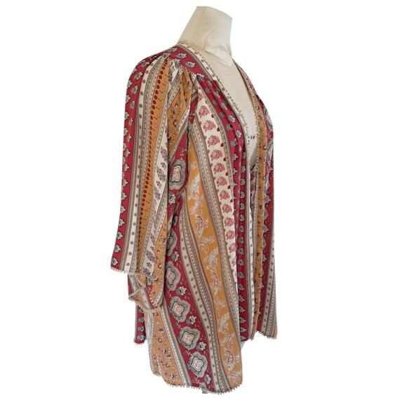 FOREVER 21 Boho Flowy Kimono Style Top Size L Loose Cover Up Floral Stripe Print - Picture 3 of 11